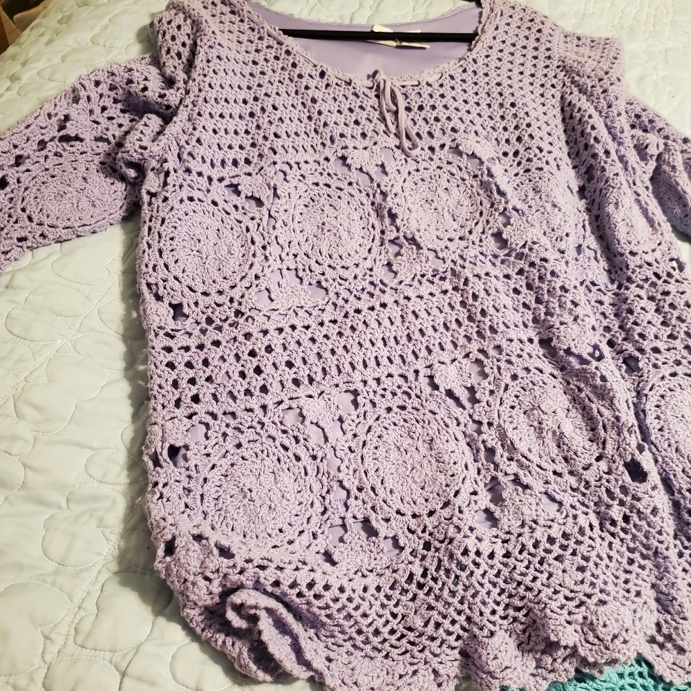 Roamans Purple Crochet top - Picture 15 of 16